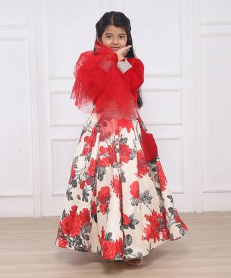 Red velvet cotton print lehenga set 3