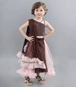 Brown net embroidery lehenga blouse set