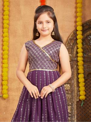 Aarika girls ethnic wear purple colour sequins zari embroidery georgette kurti sharara set 5