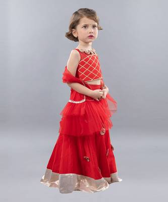 Red embroidery gota floral lehenga blouse set 1