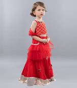 Red embroidery gota floral lehenga blouse set