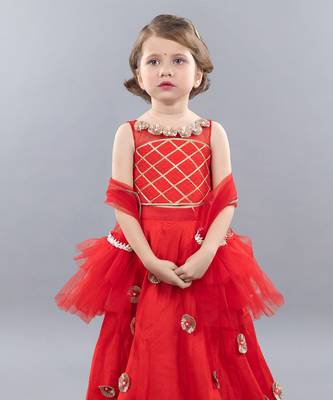 Red embroidery gota floral lehenga blouse set 2