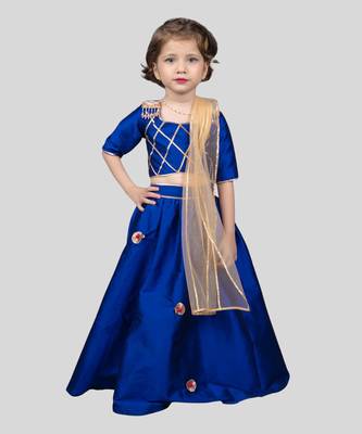 Blue taffeta embroidery gota lehenga blouse set 1