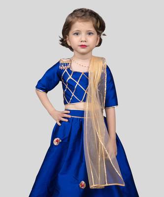 Blue taffeta embroidery gota lehenga blouse set 2