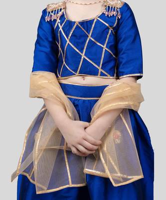 Blue taffeta embroidery gota lehenga blouse set 3