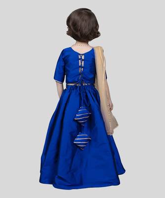 Blue taffeta embroidery gota lehenga blouse set 4