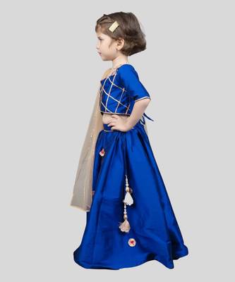 Blue taffeta embroidery gota lehenga blouse set 5