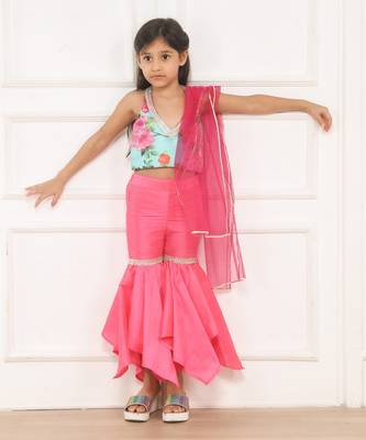 Pink printed sharara set 1