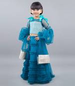 Blue net embellished lehenga set