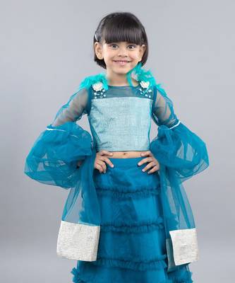 Blue net embellished lehenga set 2