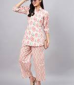 Winered woman white and pink front opening collared co-ord set