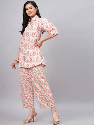 Winered woman white and pink front opening collared co-ord set 3