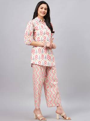 Winered woman white and pink front opening collared co-ord set 4