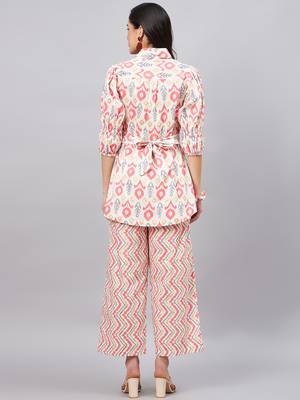 Winered woman white and pink front opening collared co-ord set 5