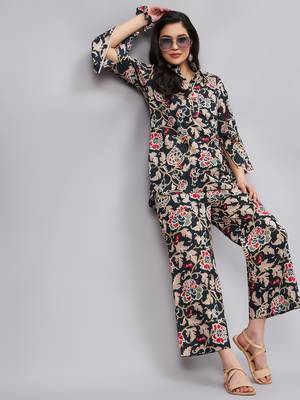 Winered woman black botanical print longline co-ord set 1