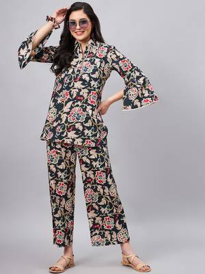 Winered woman black botanical print longline co-ord set 3