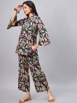 Winered woman black botanical print longline co-ord set 4