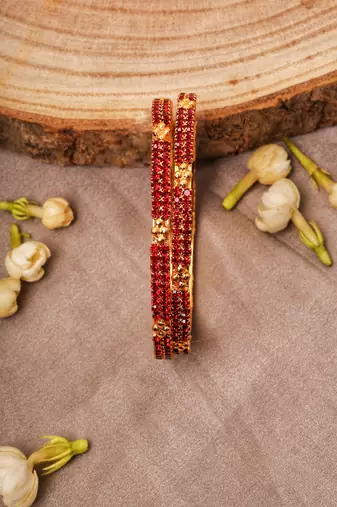 Rose Gold Plated-Plated Bangles Set with Gold Plated Stone Crosses