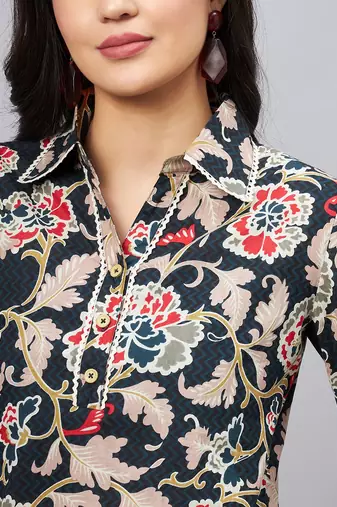Winered woman black botanical print longline co-ord set