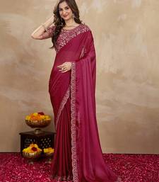 Purple Silk Blend Embroidered Saree With Unstitched Designer Blouse