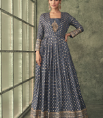 Charcoal grey viscose silk anarkali suit for wedding festive women's wear