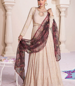 Beige lucknowi embroidery wedding anarkali gown with dupatta