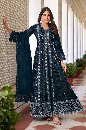 Navyblue georgette heavy thread, zari & sequance embroidered work salwar kameez