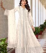 White georgette heavy thread, zari & sequance embroidered work salwar kameez