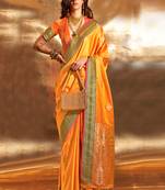 Mustard Pure Satin Silk Jacquard Woven Saree With Blouse