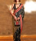 Black Pure Satin Silk Jacquard Woven Saree With Blouse