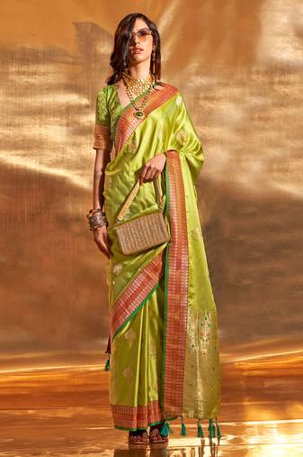 Lightgreen Pure Satin Silk Jacquard Woven Saree With Blouse