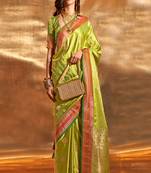 Lightgreen Pure Satin Silk Jacquard Woven Saree With Blouse