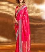 Ranipink Pure Satin Silk Jacquard Woven Saree With Blouse