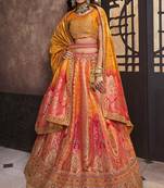 Mustard Silk Jaquard Woven with Heavy Thread Embroidery, Zari, Sequins With Diamond Work Lehenga Choli
