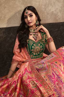 Multicolor Silk Jaquard Woven with Heavy Thread Embroidery, Zari, Sequins With Diamond Work Lehenga Choli 2
