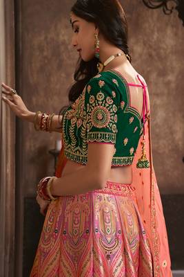 Multicolor Silk Jaquard Woven with Heavy Thread Embroidery, Zari, Sequins With Diamond Work Lehenga Choli 3
