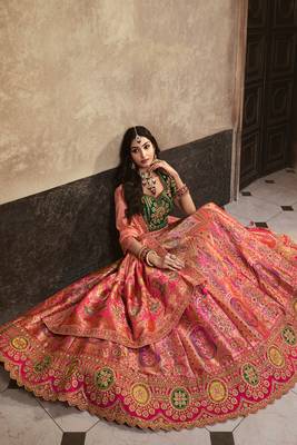 Multicolor Silk Jaquard Woven with Heavy Thread Embroidery, Zari, Sequins With Diamond Work Lehenga Choli 4