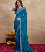 Blue Silk Blend Embroidered Border saree With Unstitched Designer Blouse