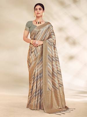 Sangam Prints Grey Cotton Thread Work Traditional Tassels Saree 1