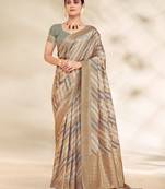 Sangam Prints Grey Cotton Thread Work Traditional Tassels Saree