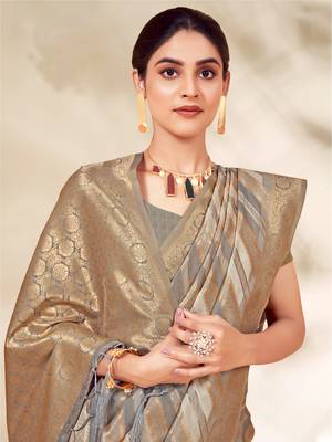 Sangam Prints Grey Cotton Thread Work Traditional Tassels Saree 2