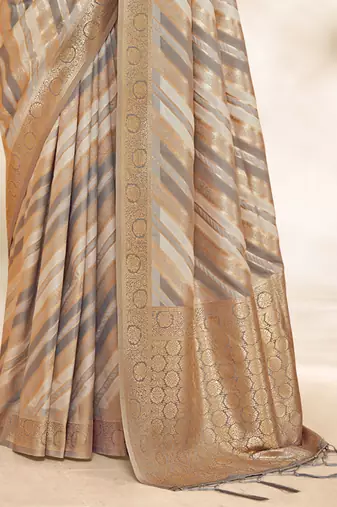 Sangam Prints Grey Cotton Thread Work Traditional Tassels Saree