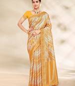 Sangam Prints Mustard Cotton Thread Work Traditional Tassels Saree