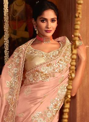  Jacquard Silk Embroidery Work Saree With Unstitched Blouse Piece 3