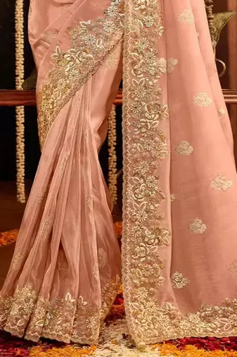 Trendmalls  Jacquard Silk Embroidery Work Saree With Unstitched Blouse Piece