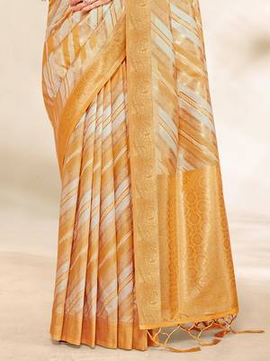 Sangam Prints Mustard Cotton Thread Work Traditional Tassels Saree 3
