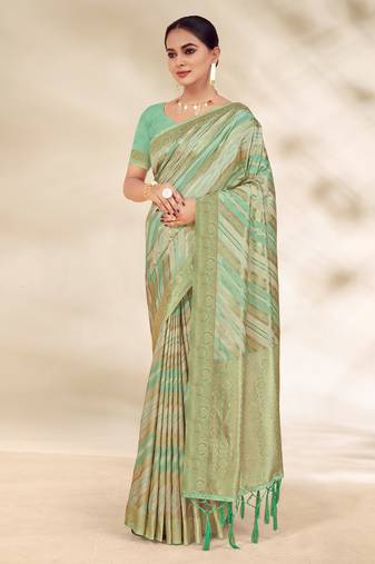 Sangam Prints Green Cotton Thread Work Traditional Tassels Saree