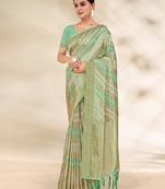 Sangam Prints Green Cotton Thread Work Traditional Tassels Saree