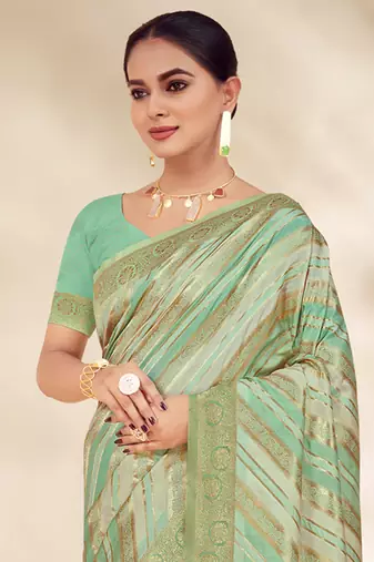 Sangam Prints Green Cotton Thread Work Traditional Tassels Saree