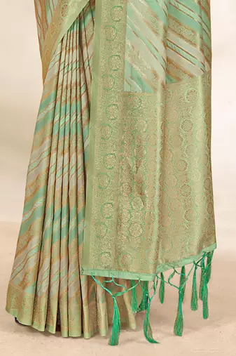 Sangam Prints Green Cotton Thread Work Traditional Tassels Saree